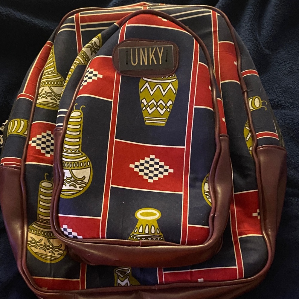 Red And Brown Patterned Backpack - image 1